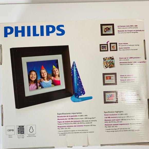 Philips Digital 7" Photo Frame 128 MB Brown Wooden Frame LCD Panel SPF3407D/G7 - Picture 2 of 6